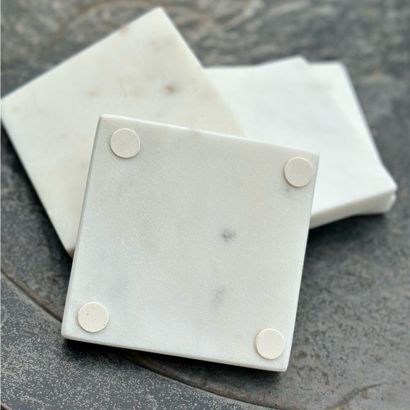 Square White Marble Drink Coasters - Picture 3 of 3
